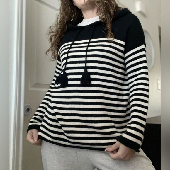 Velvet by Graham & Spencer Striped Knit Sweater Hoodie Sz Small Cashmere Blend - Picture 3 of 6